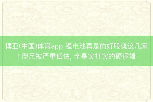 博亚(中国)体育app 锂电池真是的好股就这几家! 咫尺被严重低估， 全是实打实的硬逻辑