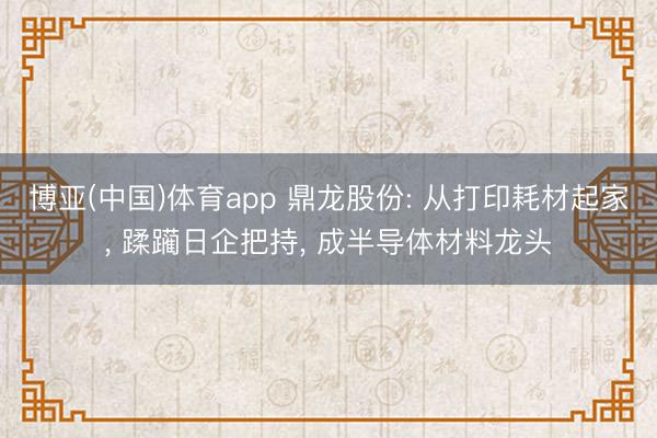博亚(中国)体育app 鼎龙股份: 从打印耗材起家， 蹂躏日企把持， 成半导体材料龙头