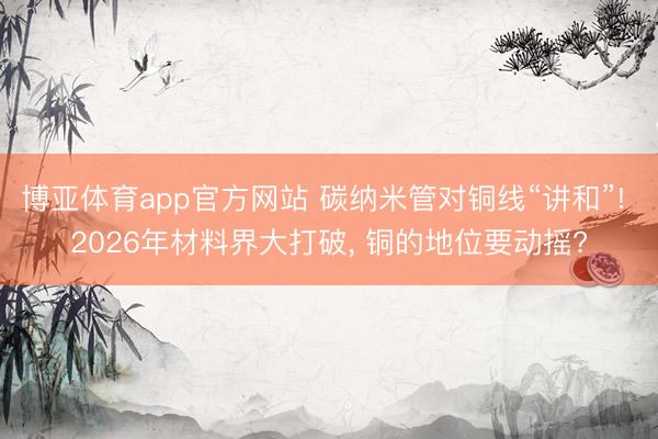 博亚体育app官方网站 碳纳米管对铜线“讲和”! 2026年材料界大打破， 铜的地位要动摇?