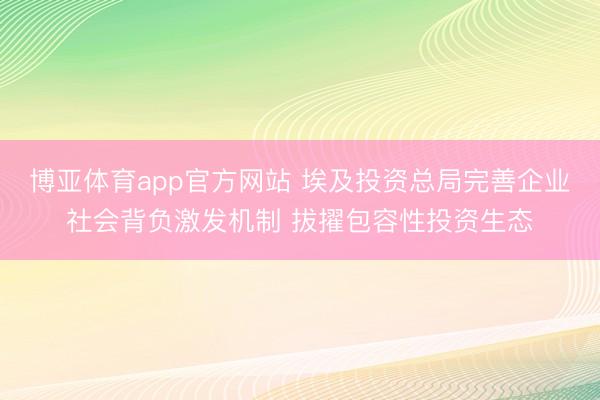 博亚体育app官方网站 埃及投资总局完善企业社会背负激发机制 拔擢包容性投资生态