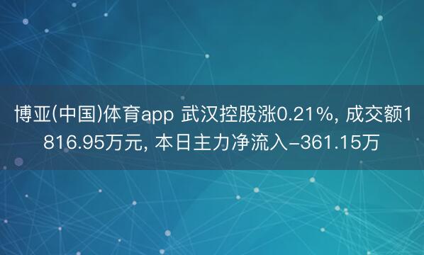博亚(中国)体育app 武汉控股涨0.21%， 成交额1816.95万元， 本日主力净流入-361.15万