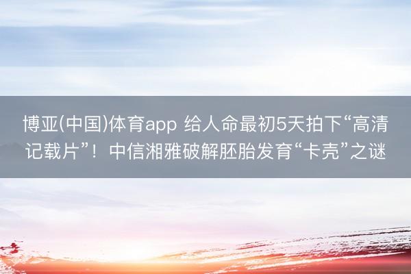 博亚(中国)体育app 给人命最初5天拍下“高清记载片”!中信湘雅破解胚胎发育“卡壳”之谜